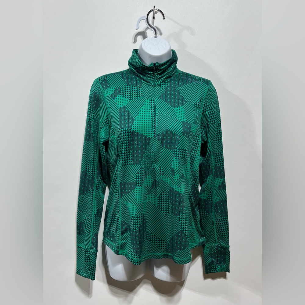 Brooks Run Happy Green Geometric Patterned Quarter Zip Women’s‎ Size Small
